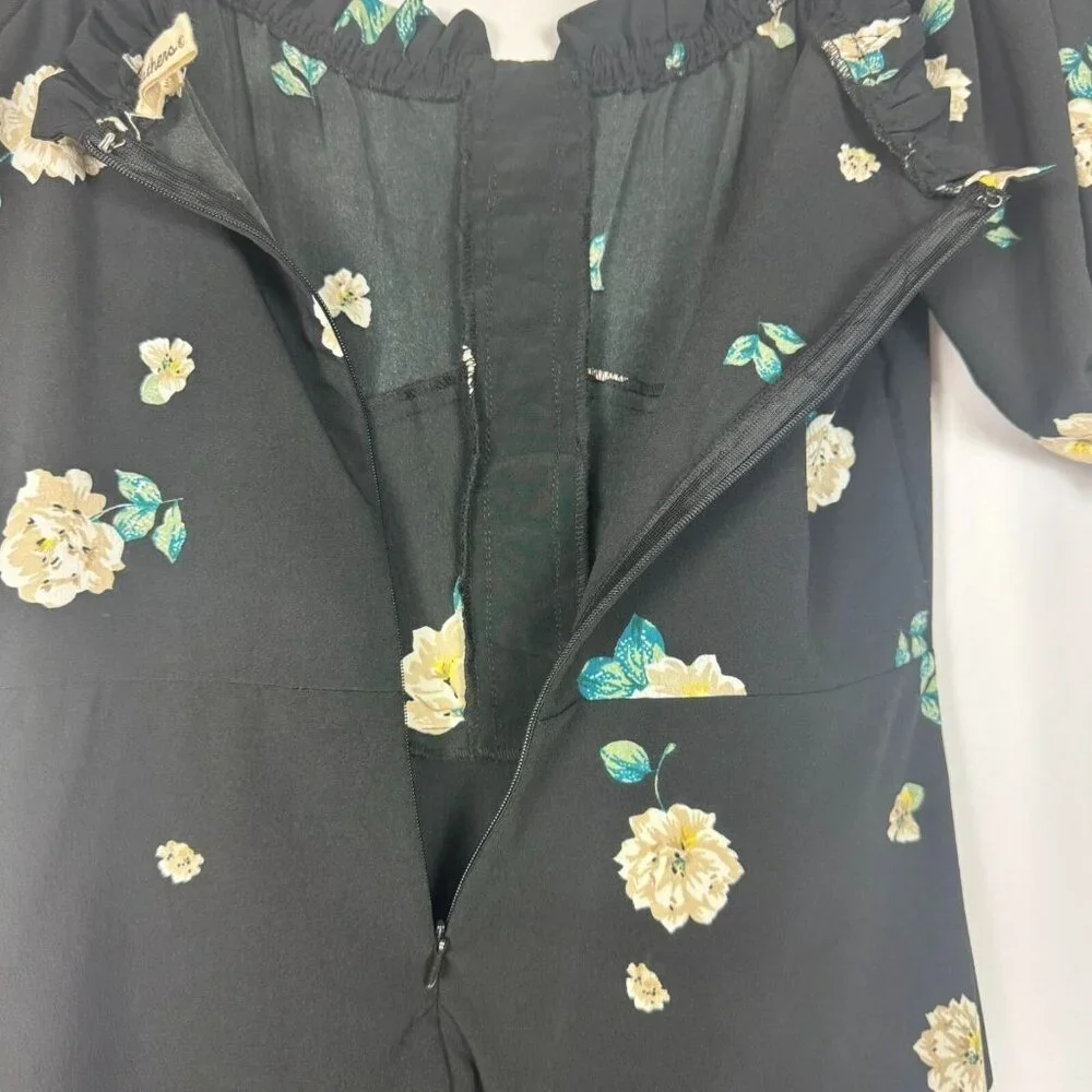 Black Floral Off the Shoulder Corset Style Mini Dress Fairy Whimsigoth Cottage S